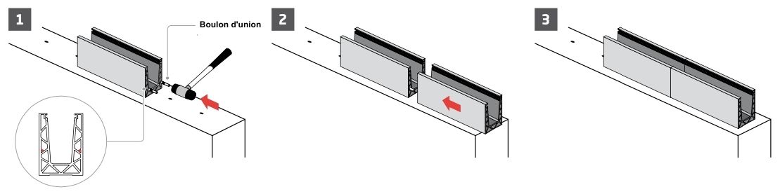 Schéma d'installation de plusieurs rails - garde corps terrasse GLASSFIT SV1501